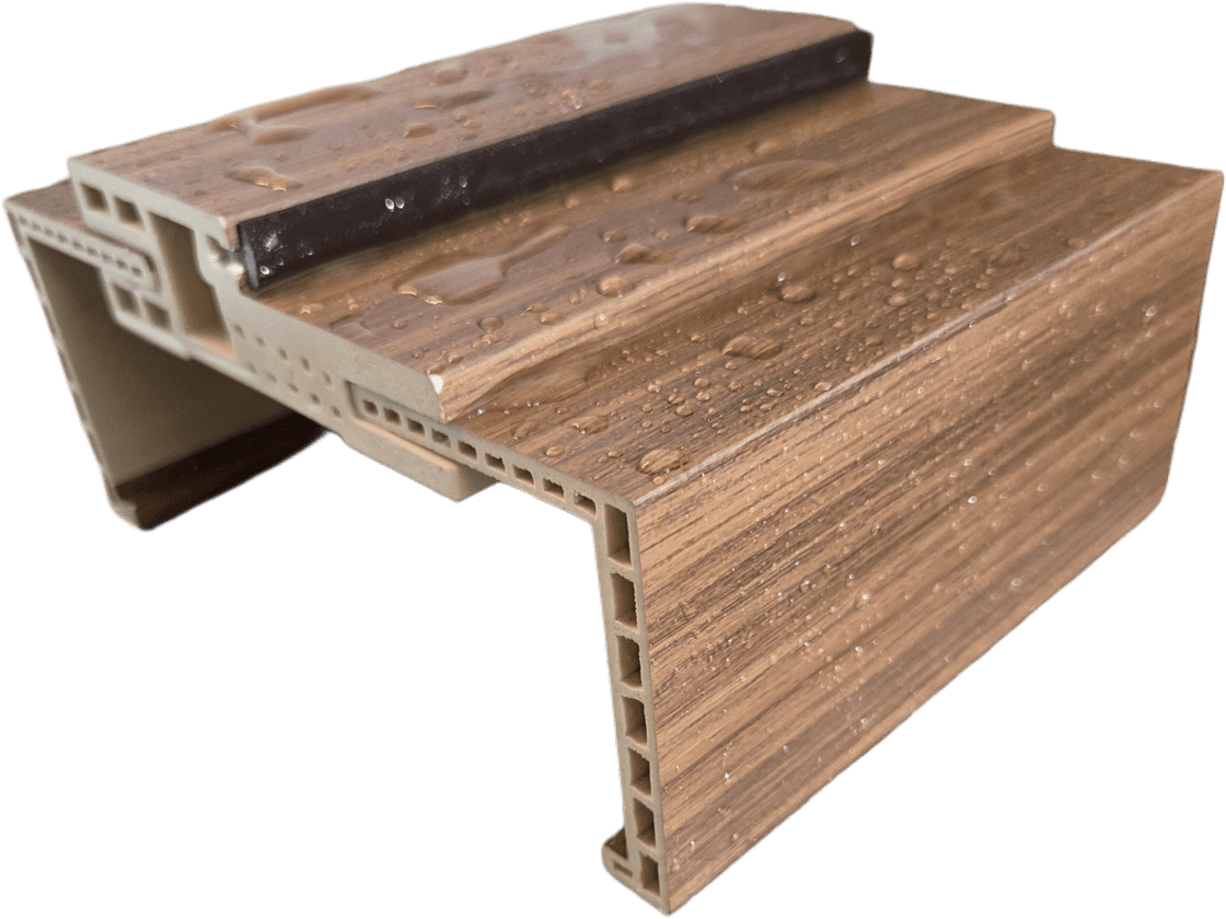 Corte del marco de WPC con terminación símil madera